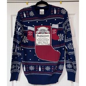 Budweiser‎ Christmas sweater with pocket for your beer size M Ugly Sweater Funny